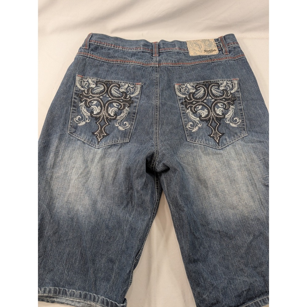 Vtg Southpole Premium Y2K Blue Denim Shorts Baggy Fit Embroidered Size 38